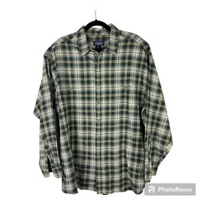 Patagonia Long Sleeve Button Up Organic Cotton Flannel Shirt Green Plaid Sz XL